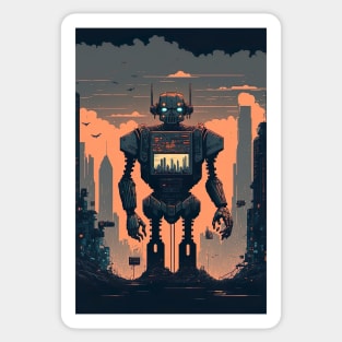 Giant futuristic robot attacking the city Sticker